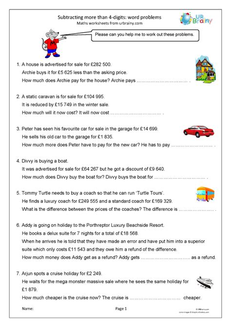 subtracting 4 digit numbers|4 digit subtraction word problems.